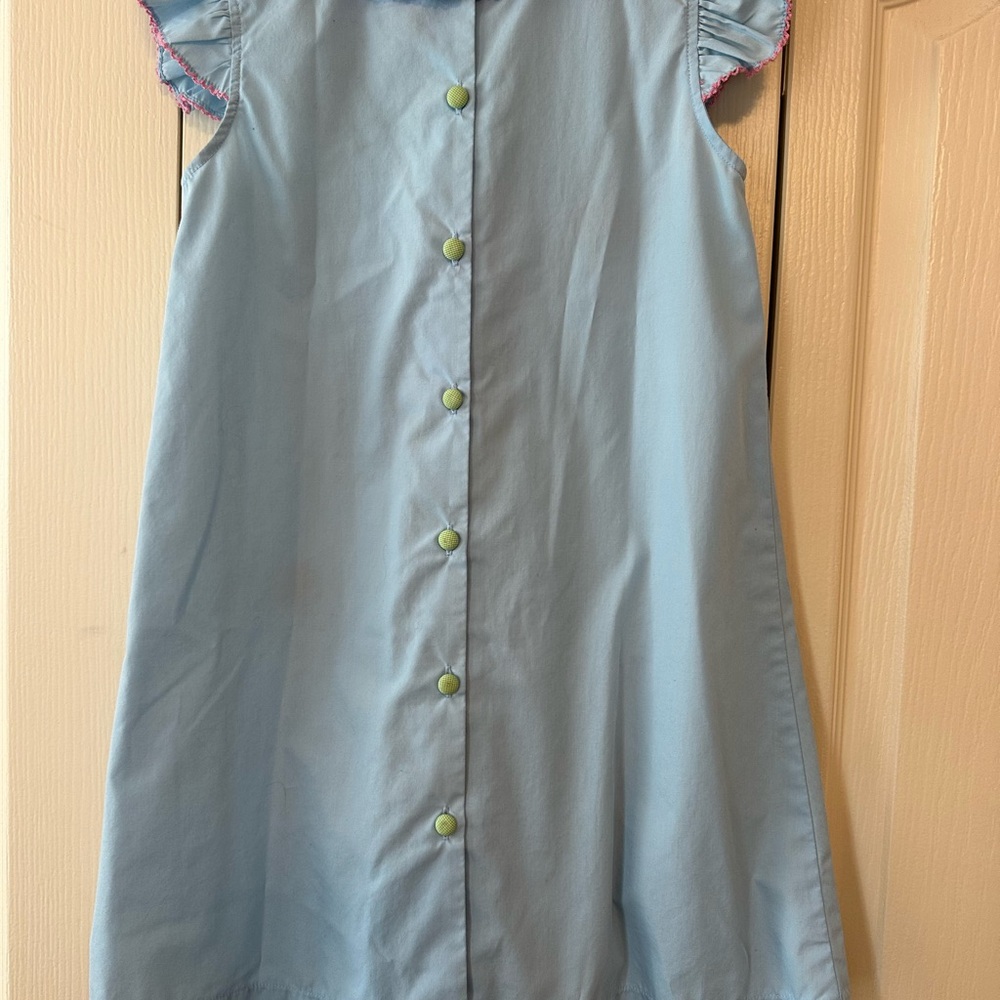 Girls Shrimp & Grits Kids Light Blue Ruffled Dress with Turtle Embroidery Sz 7 - Picture 5 of 7